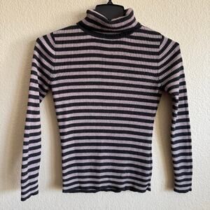 Wanko Cotton Wool Blend Turtleneck Pink Black Striped Long Sleeve Size‎ F or S/M